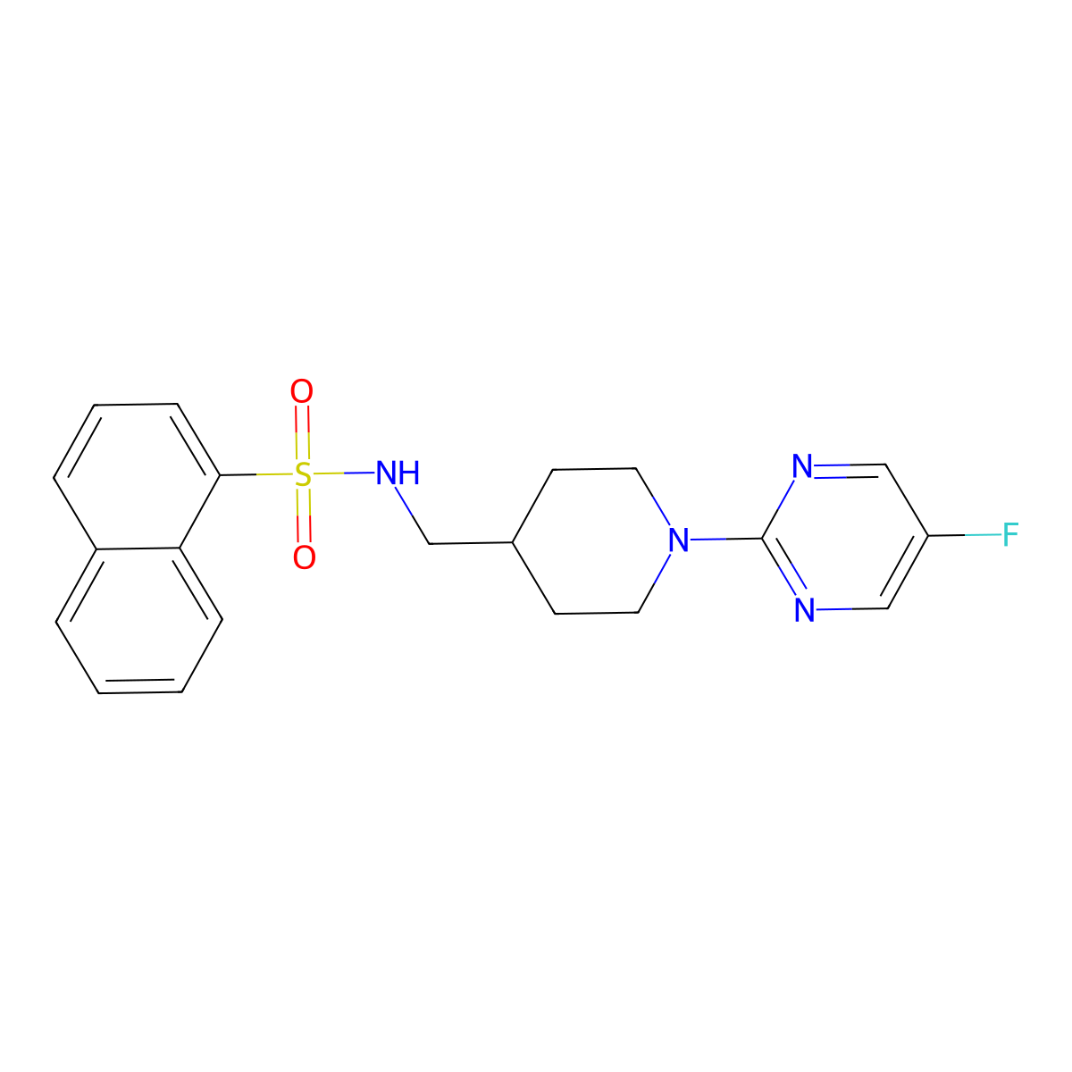 N-((1-(5-fluoropyrimidin-2-yl)piperidin-4-yl)methyl)naphthalene-1-sulfonamide molecular structure, CAS 2034471-01-5