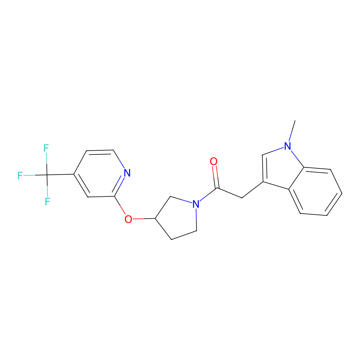 2-(1-methyl-1H-indol-3-yl)-1-(3-((4-(trifluoromethyl)pyridin-2-yl)oxy)pyrrolidin-1-yl)ethanone molecular structure, CAS 2034471-03-7