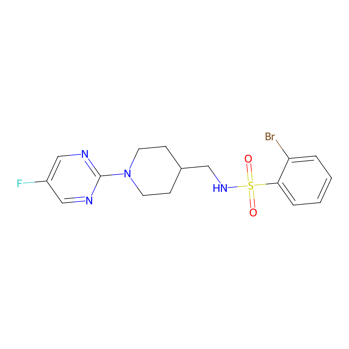 2-bromo-N-((1-(5-fluoropyrimidin-2-yl)piperidin-4-yl)methyl)benzenesulfonamide molecular structure, CAS 2034471-05-9