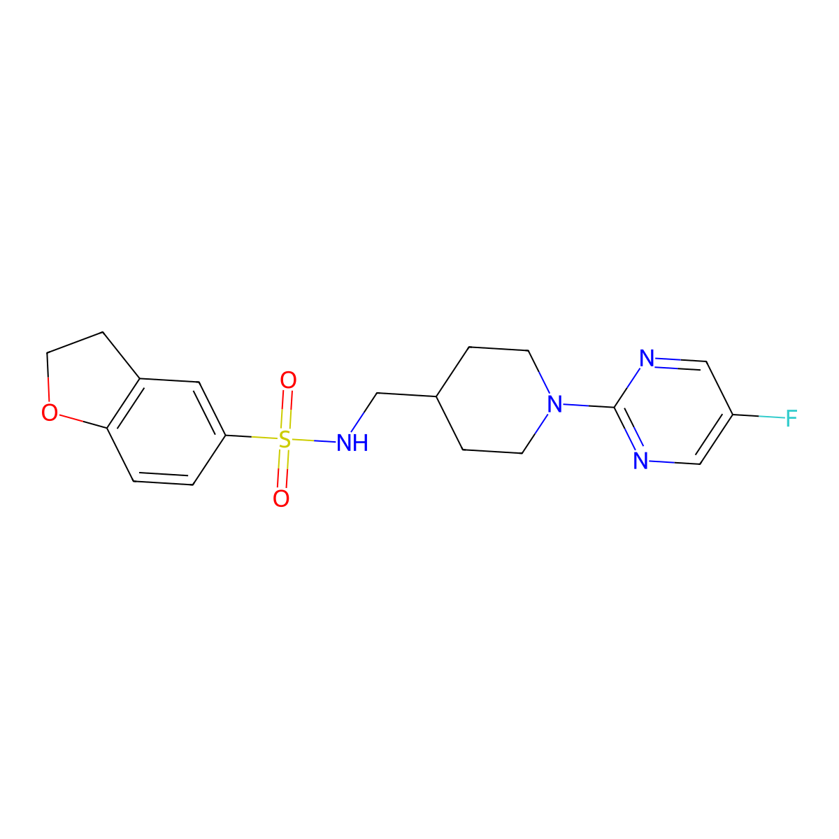 N-((1-(5-fluoropyrimidin-2-yl)piperidin-4-yl)methyl)-2,3-dihydrobenzofuran-5-sulfonamide molecular structure, CAS 2034471-11-7