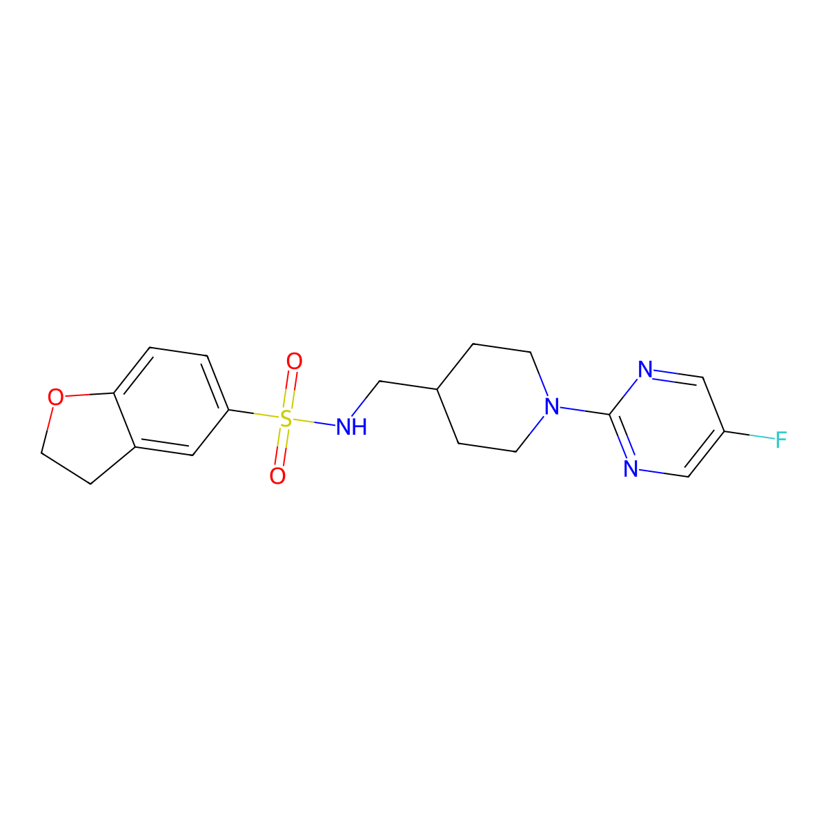 N-((1-(5-fluoropyrimidin-2-yl)piperidin-4-yl)methyl)-2,3-dihydrobenzofuran-5-sulfonamide molecular structure, CAS 2034471-11-7