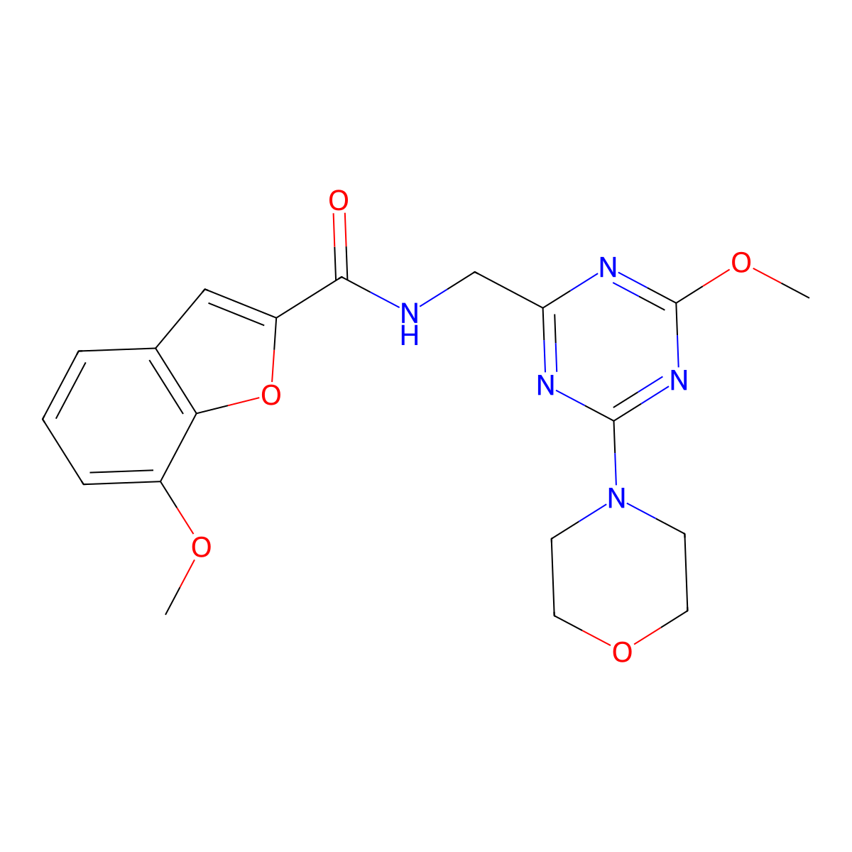 7-methoxy-N-((4-methoxy-6-morpholino-1,3,5-triazin-2-yl)methyl)benzofuran-2-carboxamide molecular structure, CAS 2034471-12-8