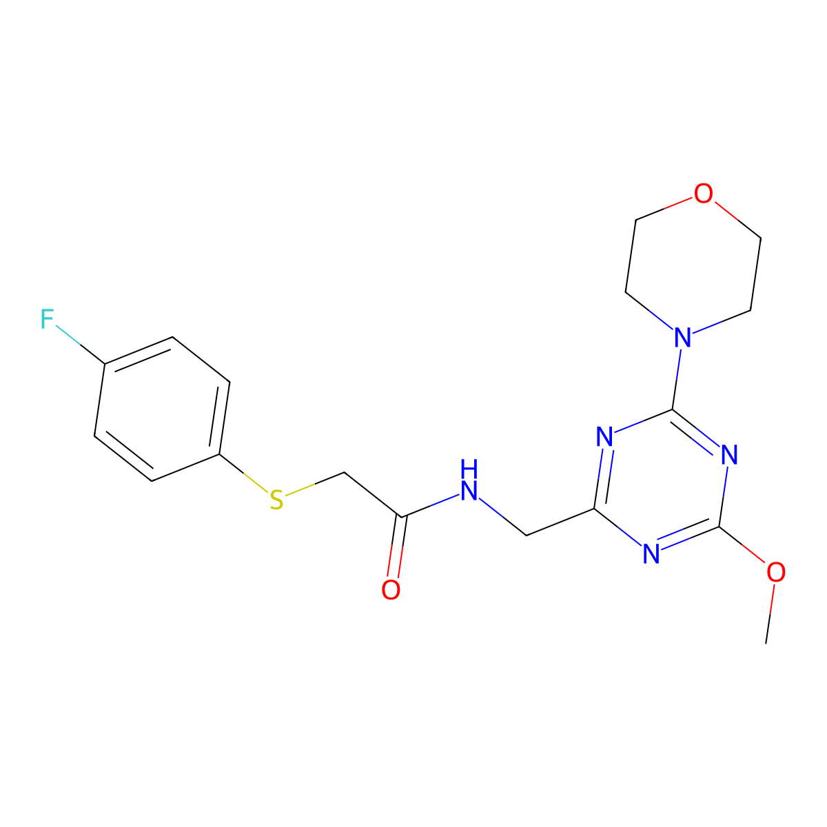 2-((4-fluorophenyl)thio)-N-((4-methoxy-6-morpholino-1,3,5-triazin-2-yl)methyl)acetamide molecular structure, CAS 2034471-16-2