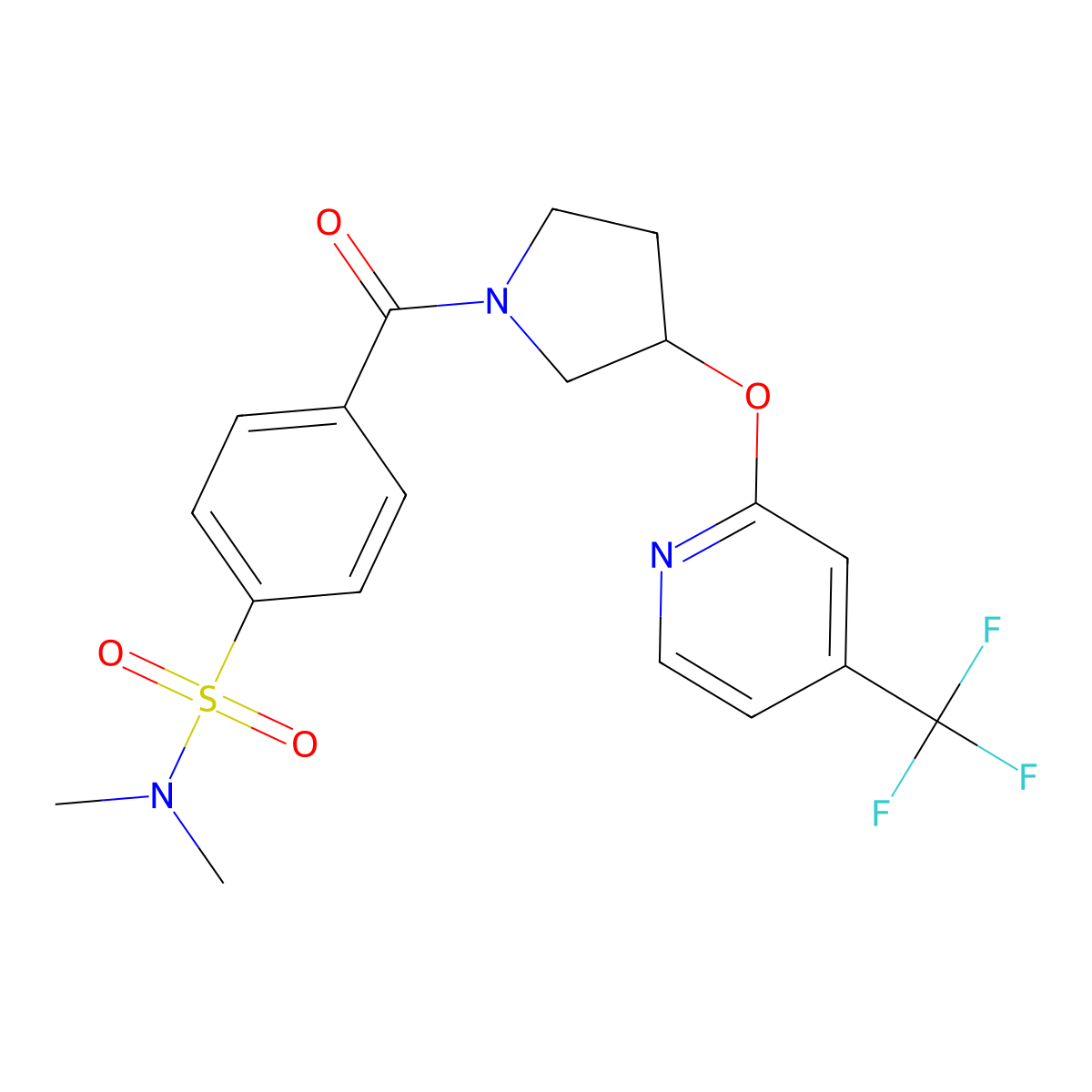 N,N-dimethyl-4-(3-((4-(trifluoromethyl)pyridin-2-yl)oxy)pyrrolidine-1-carbonyl)benzenesulfonamide molecular structure, CAS 2034471-18-4