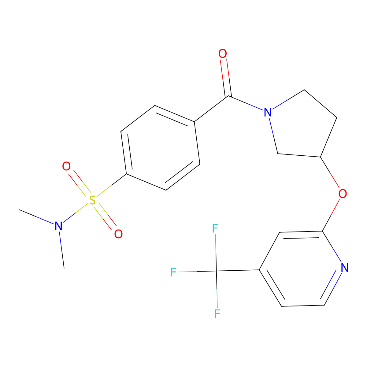 N,N-dimethyl-4-(3-((4-(trifluoromethyl)pyridin-2-yl)oxy)pyrrolidine-1-carbonyl)benzenesulfonamide molecular structure, CAS 2034471-18-4