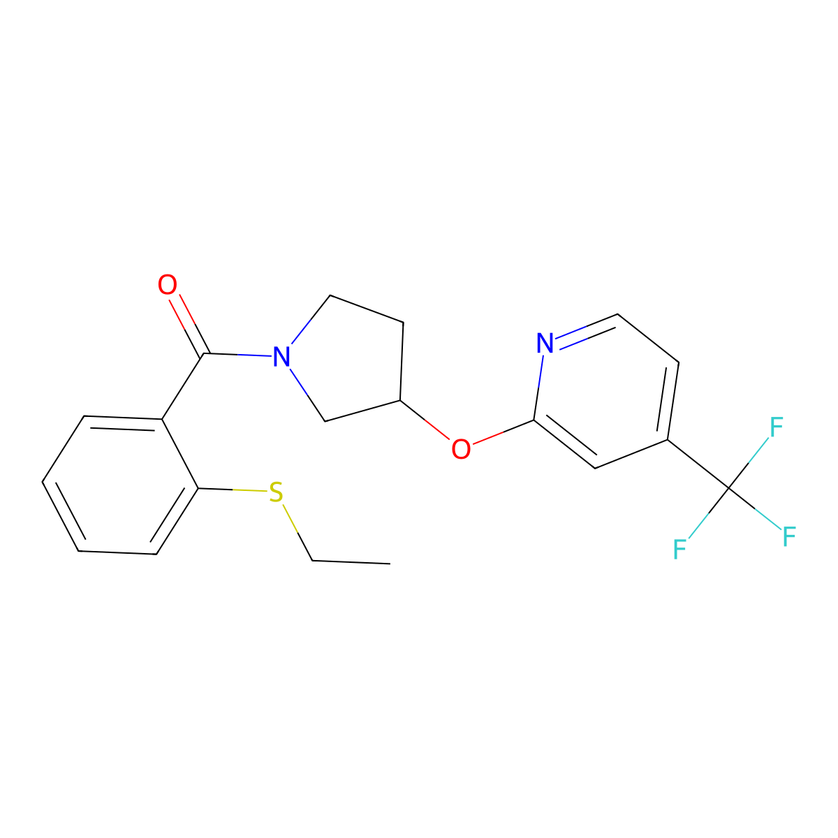 (2-(Ethylthio)phenyl)(3-((4-(trifluoromethyl)pyridin-2-yl)oxy)pyrrolidin-1-yl)methanone molecular structure, CAS 2034471-22-0