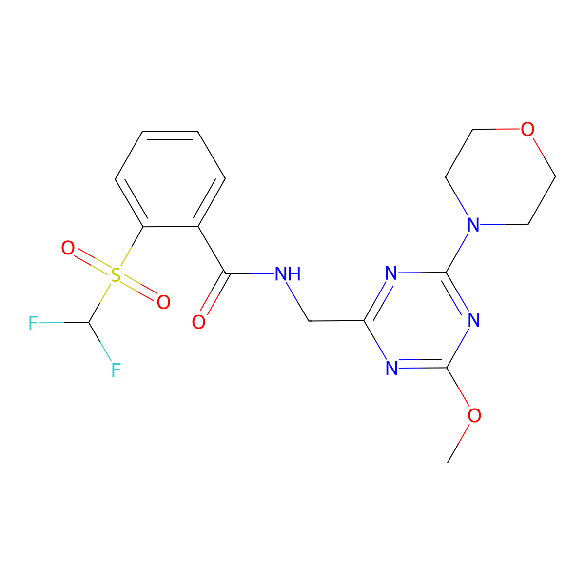 2-((difluoromethyl)sulfonyl)-N-((4-methoxy-6-morpholino-1,3,5-triazin-2-yl)methyl)benzamide molecular structure, CAS 2034471-23-1