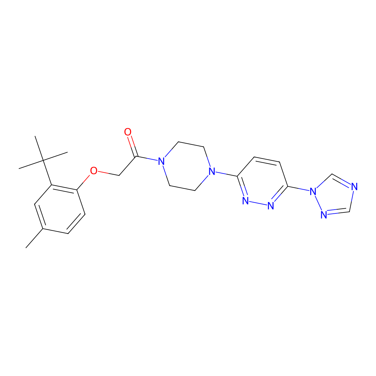 1-(4-(6-(1H-1,2,4-triazol-1-yl)pyridazin-3-yl)piperazin-1-yl)-2-(2-(tert-butyl)-4-methylphenoxy)ethanone molecular structure, CAS 2034471-25-3