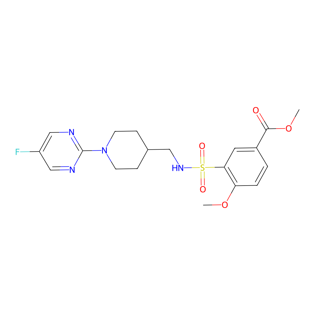 methyl 3-(N-((1-(5-fluoropyrimidin-2-yl)piperidin-4-yl)methyl)sulfamoyl)-4-methoxybenzoate molecular structure, CAS 2034471-28-6