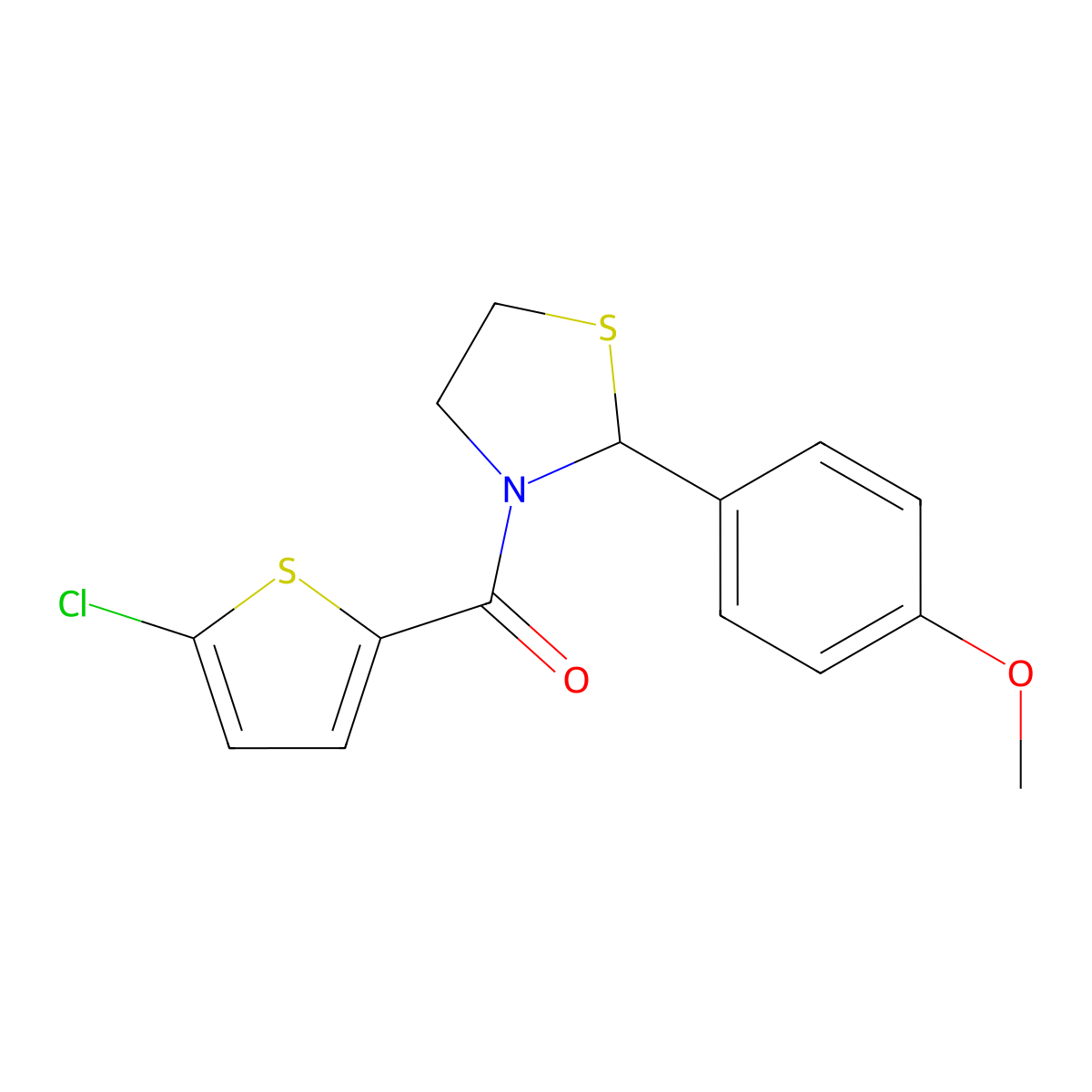 (5-Chlorothiophen-2-yl)(2-(4-methoxyphenyl)thiazolidin-3-yl)methanone molecular structure, CAS 2034471-30-0