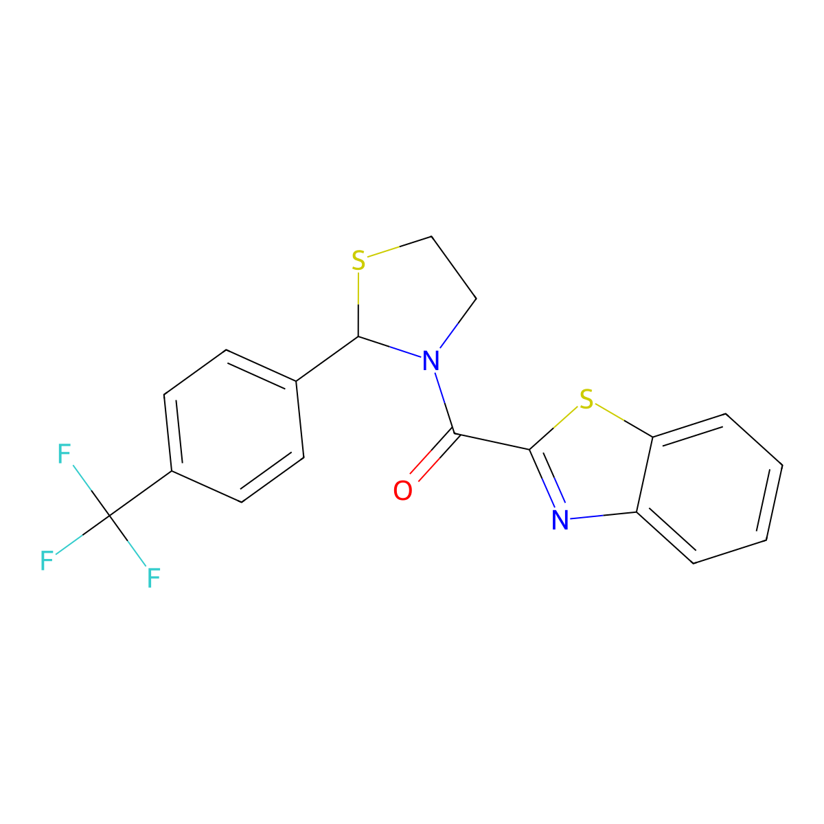 Benzo[d]thiazol-2-yl(2-(4-(trifluoromethyl)phenyl)thiazolidin-3-yl)methanone molecular structure, CAS 2034471-39-9