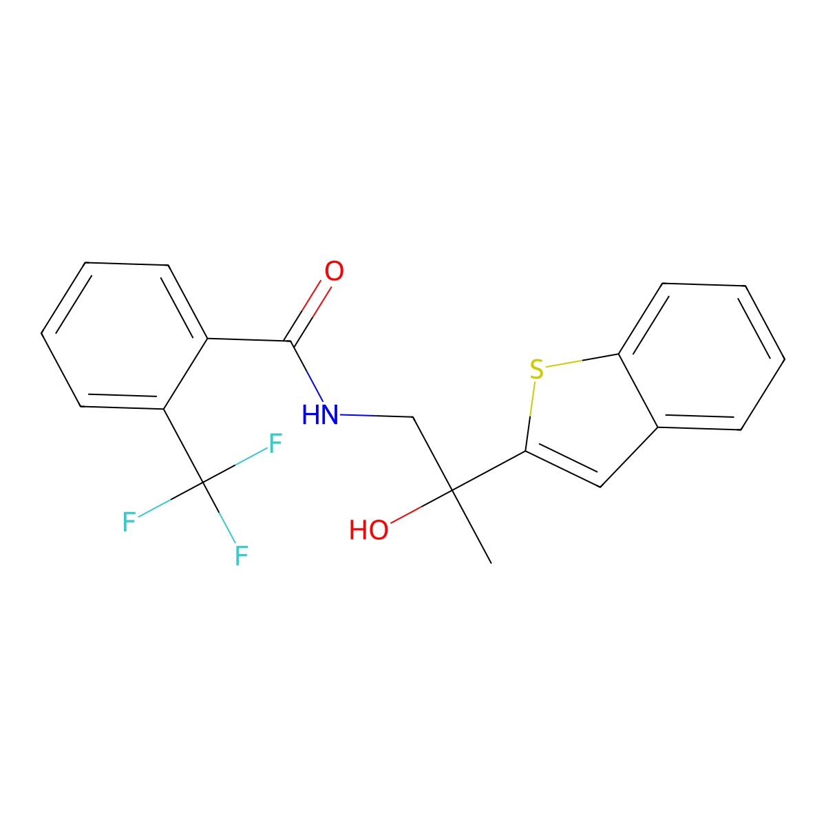 N-(2-(benzo[b]thiophen-2-yl)-2-hydroxypropyl)-2-(trifluoromethyl)benzamide molecular structure, CAS 2034471-46-8