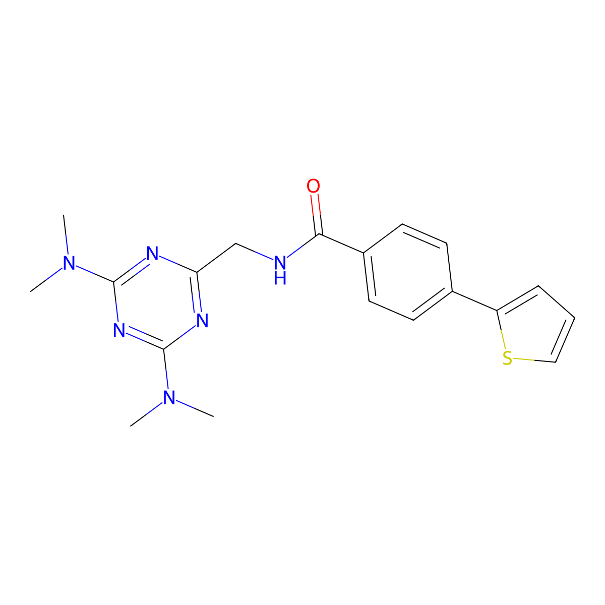 N-((4,6-bis(dimethylamino)-1,3,5-triazin-2-yl)methyl)-4-(thiophen-2-yl)benzamide molecular structure, CAS 2034471-48-0