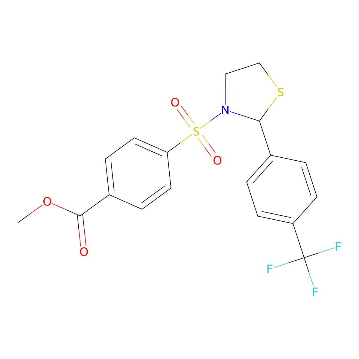 Methyl 4-((2-(4-(trifluoromethyl)phenyl)thiazolidin-3-yl)sulfonyl)benzoate molecular structure, CAS 2034471-49-1