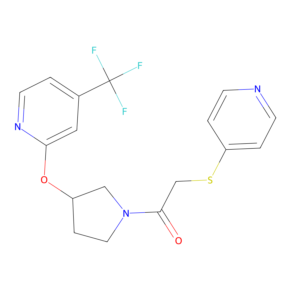 2-(Pyridin-4-ylthio)-1-(3-((4-(trifluoromethyl)pyridin-2-yl)oxy)pyrrolidin-1-yl)ethanone molecular structure, CAS 2034471-50-4