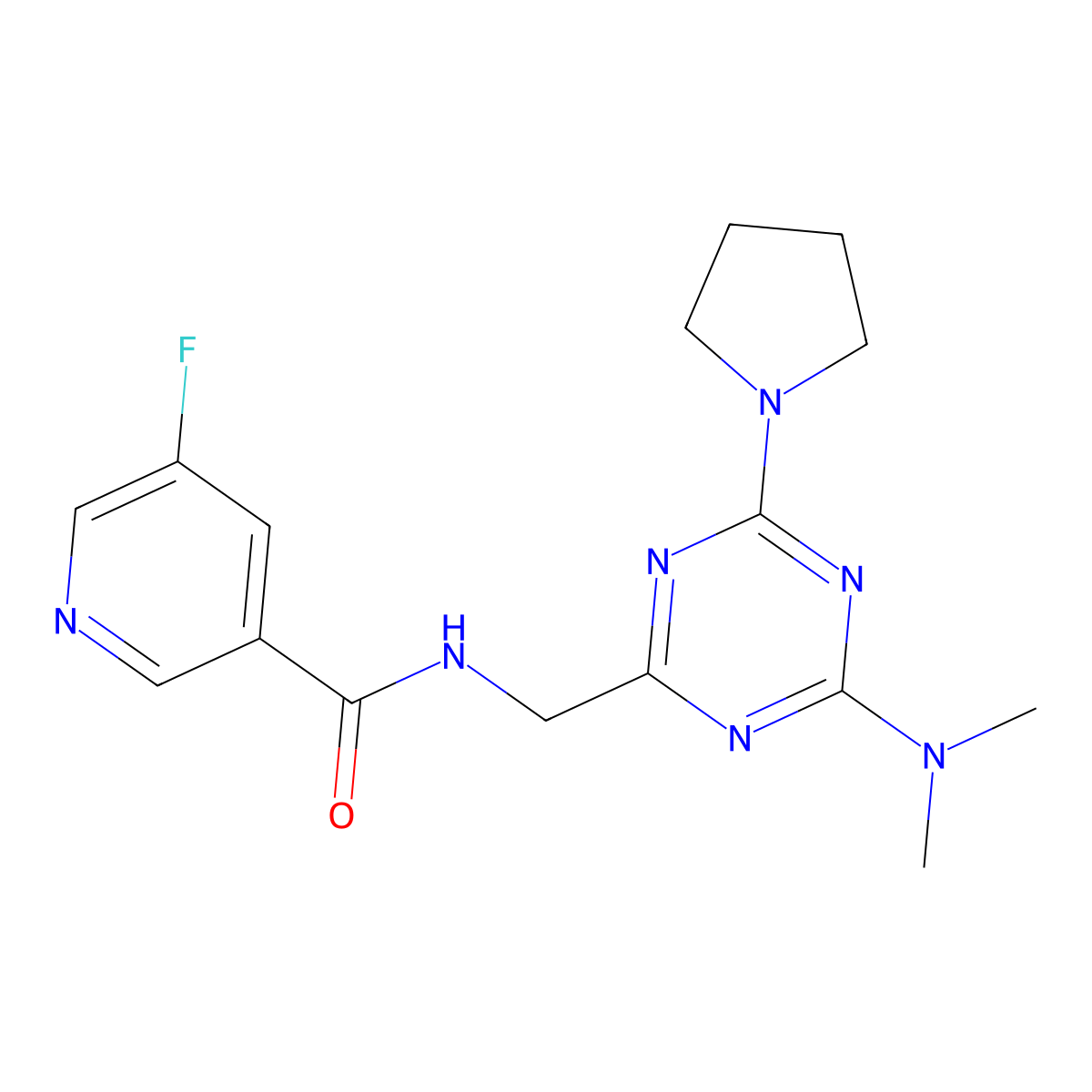 N-((4-(dimethylamino)-6-(pyrrolidin-1-yl)-1,3,5-triazin-2-yl)methyl)-5-fluoronicotinamide molecular structure, CAS 2034471-58-2