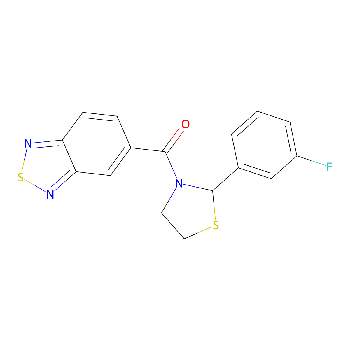 Benzo[c][1,2,5]thiadiazol-5-yl(2-(3-fluorophenyl)thiazolidin-3-yl)methanone molecular structure, CAS 2034471-60-6