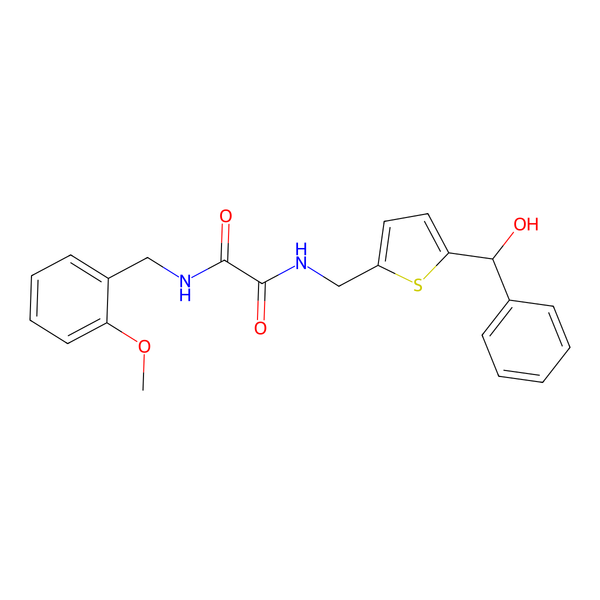 N1-((5-(hydroxy(phenyl)methyl)thiophen-2-yl)methyl)-N2-(2-methoxybenzyl)oxalamide molecular structure, CAS 2034471-62-8