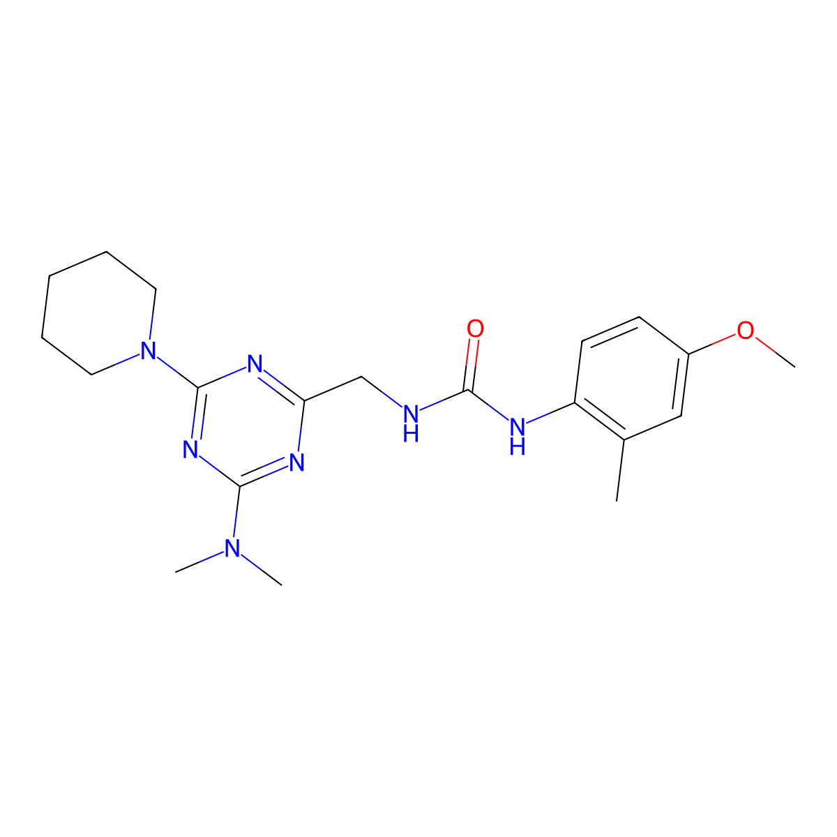 1-((4-(Dimethylamino)-6-(piperidin-1-yl)-1,3,5-triazin-2-yl)methyl)-3-(4-methoxy-2-methylphenyl)urea molecular structure, CAS 2034471-66-2