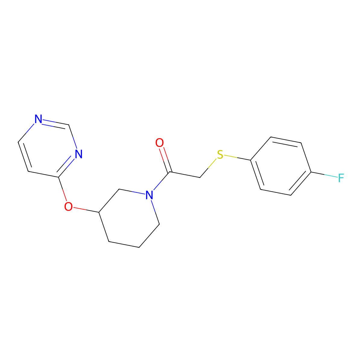 2-[(4-Fluorophenyl)sulfanyl]-1-[3-(pyrimidin-4-yloxy)piperidin-1-yl]ethan-1-one molecular structure, CAS 2034471-70-8