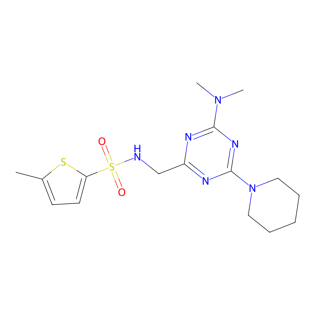 N-{[4-(dimethylamino)-6-(piperidin-1-yl)-1,3,5-triazin-2-yl]methyl}-5-methylthiophene-2-sulfonamide molecular structure, CAS 2034471-73-1