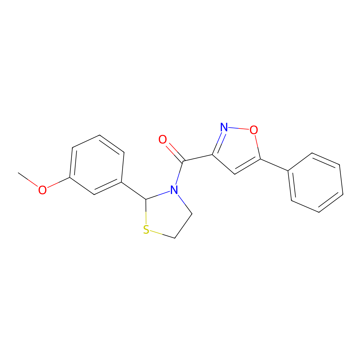 (2-(3-Methoxyphenyl)thiazolidin-3-yl)(5-phenylisoxazol-3-yl)methanone molecular structure, CAS 2034471-75-3