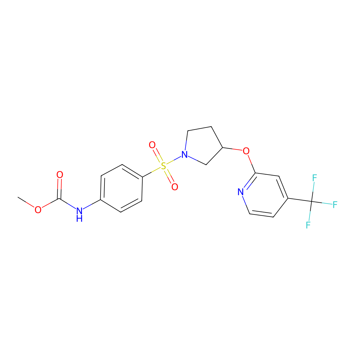 Methyl (4-((3-((4-(trifluoromethyl)pyridin-2-yl)oxy)pyrrolidin-1-yl)sulfonyl)phenyl)carbamate molecular structure, CAS 2034471-76-4