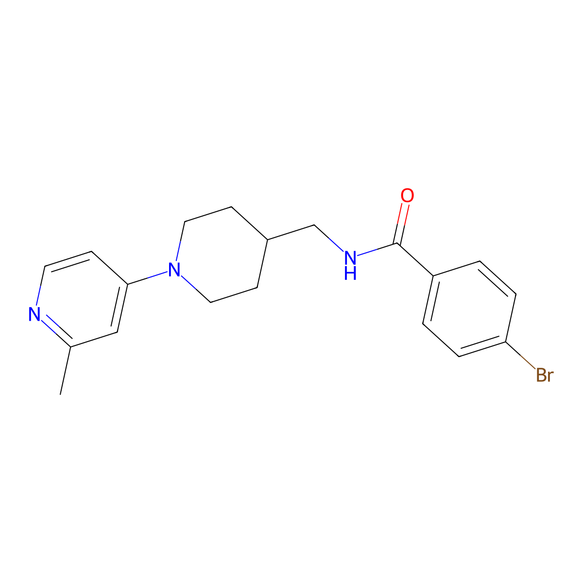 4-bromo-N-((1-(2-methylpyridin-4-yl)piperidin-4-yl)methyl)benzamide molecular structure, CAS 2034471-80-0