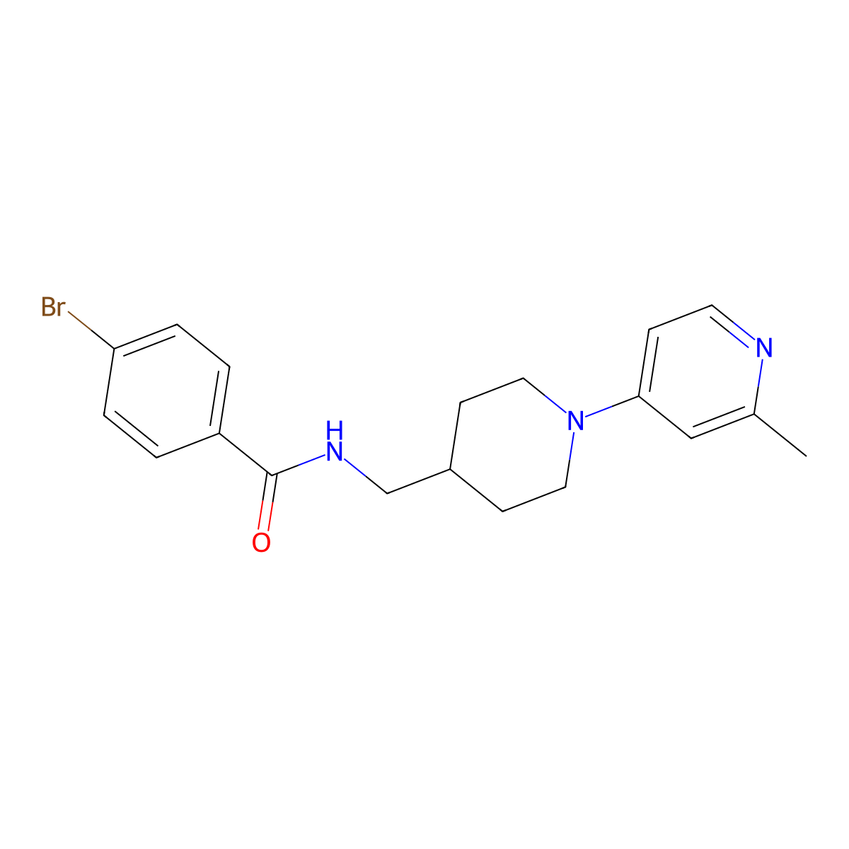 4-bromo-N-((1-(2-methylpyridin-4-yl)piperidin-4-yl)methyl)benzamide molecular structure, CAS 2034471-80-0