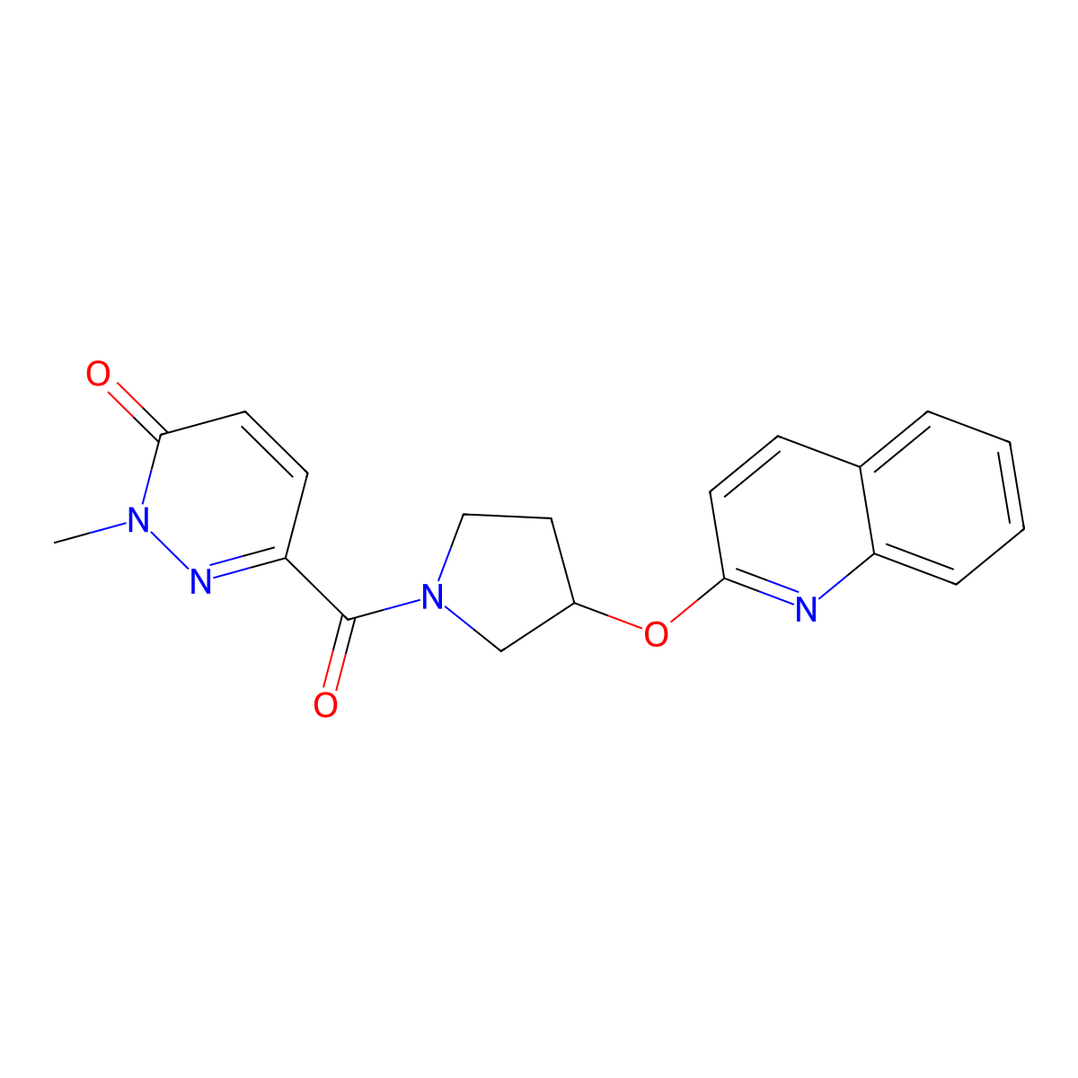 2-methyl-6-(3-(quinolin-2-yloxy)pyrrolidine-1-carbonyl)pyridazin-3(2H)-one molecular structure, CAS 2034471-83-3