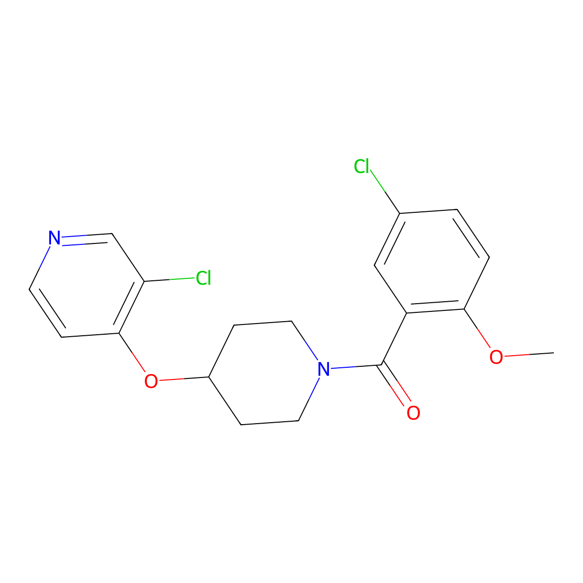 (5-Chloro-2-methoxyphenyl)(4-((3-chloropyridin-4-yl)oxy)piperidin-1-yl)methanone molecular structure, CAS 2034471-87-7