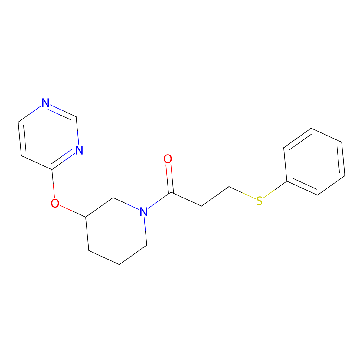 3-(Phenylthio)-1-(3-(pyrimidin-4-yloxy)piperidin-1-yl)propan-1-one molecular structure, CAS 2034471-91-3