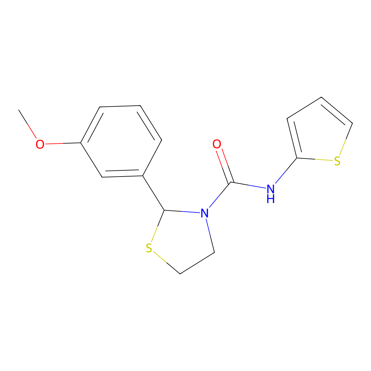 2-(3-methoxyphenyl)-N-(thiophen-2-yl)thiazolidine-3-carboxamide molecular structure, CAS 2034471-92-4