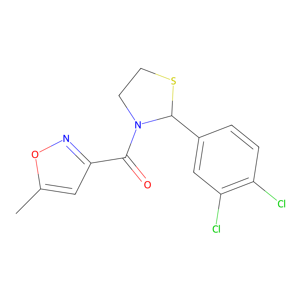(2-(3,4-Dichlorophenyl)thiazolidin-3-yl)(5-methylisoxazol-3-yl)methanone molecular structure, CAS 2034471-98-0