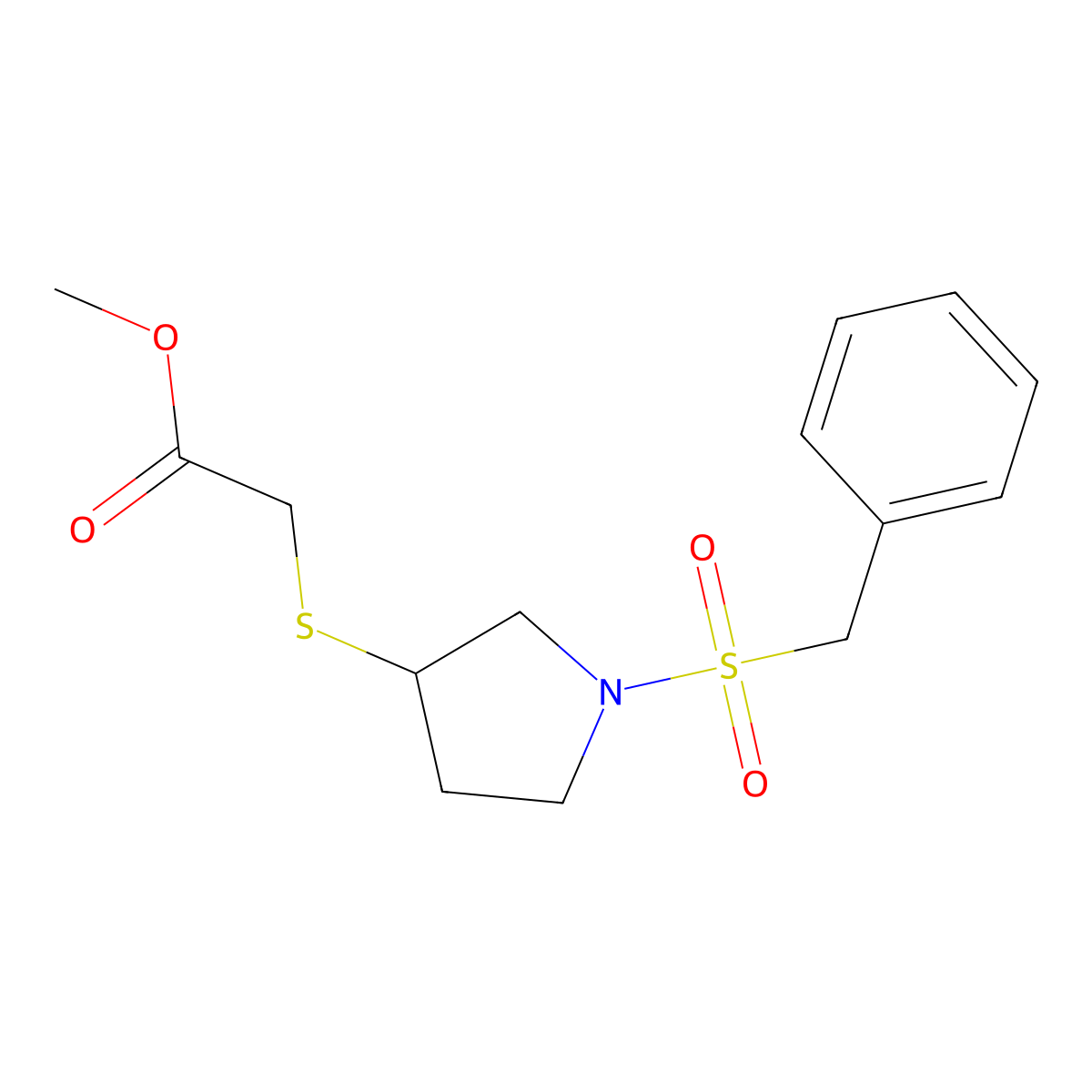 Methyl 2-((1-(benzylsulfonyl)pyrrolidin-3-yl)thio)acetate molecular structure, CAS 2034472-01-8