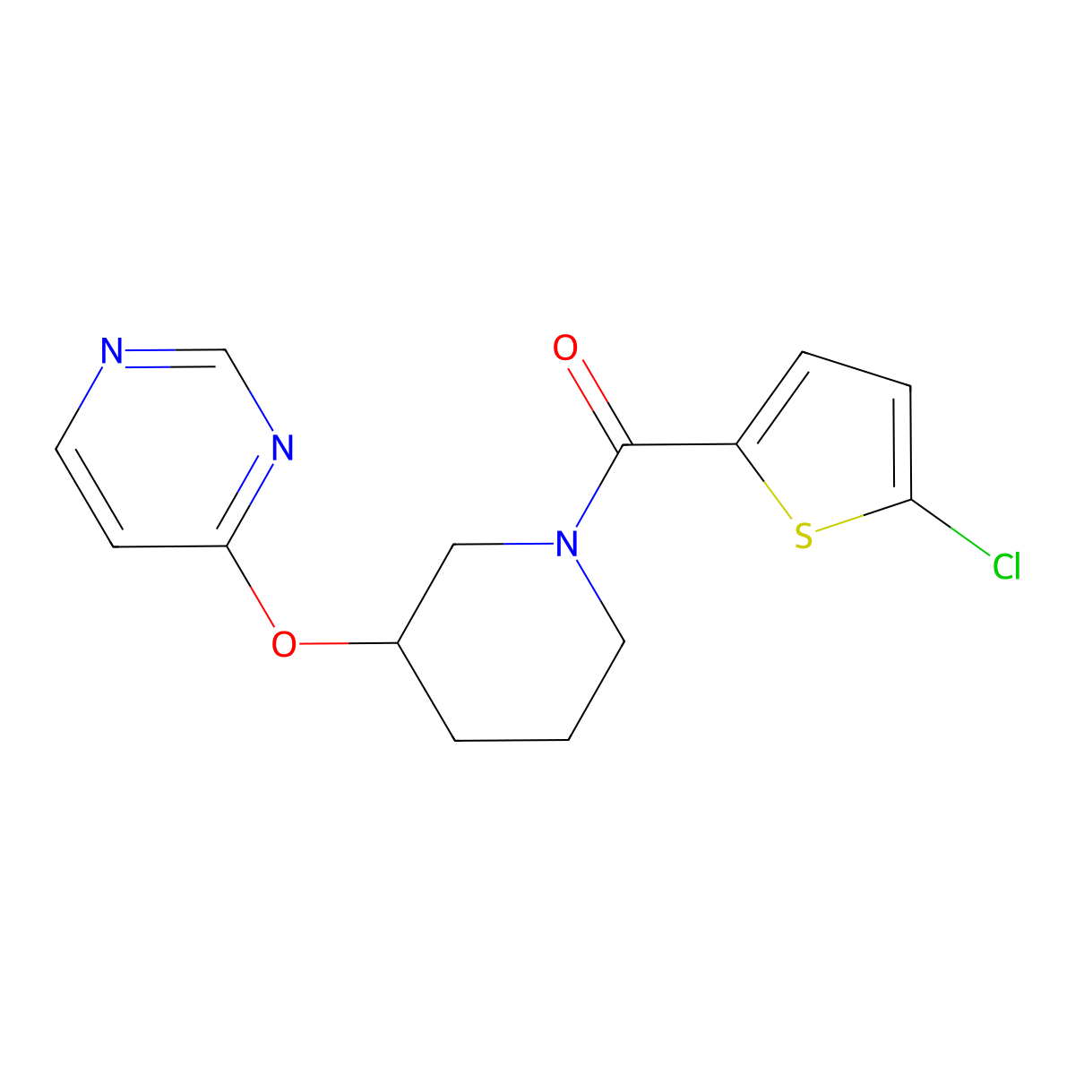 (5-Chlorothiophen-2-yl)(3-(pyrimidin-4-yloxy)piperidin-1-yl)methanone molecular structure, CAS 2034472-02-9