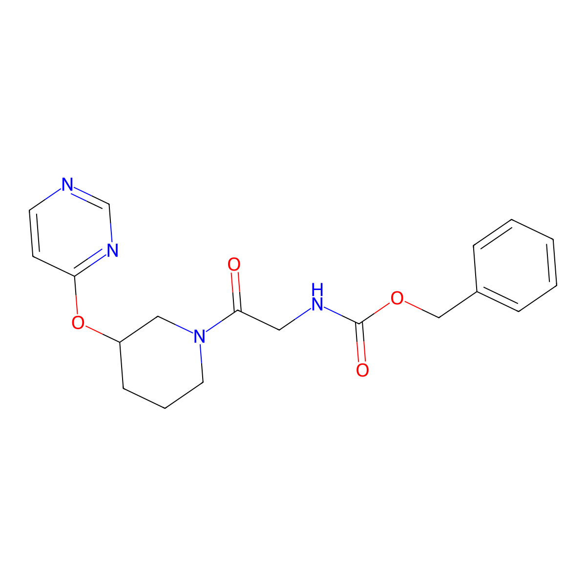 Benzyl (2-oxo-2-(3-(pyrimidin-4-yloxy)piperidin-1-yl)ethyl)carbamate molecular structure, CAS 2034472-12-1