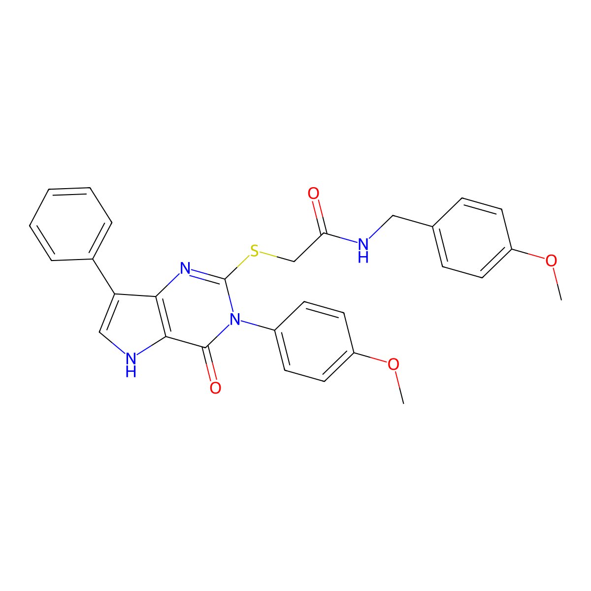 N-(4-methoxybenzyl)-2-((3-(4-methoxyphenyl)-4-oxo-7-phenyl-4,5-dihydro-3H-pyrrolo[3,2-d]pyrimidin-2-yl)thio)acetamide molecular structure, CAS 2034472-14-3