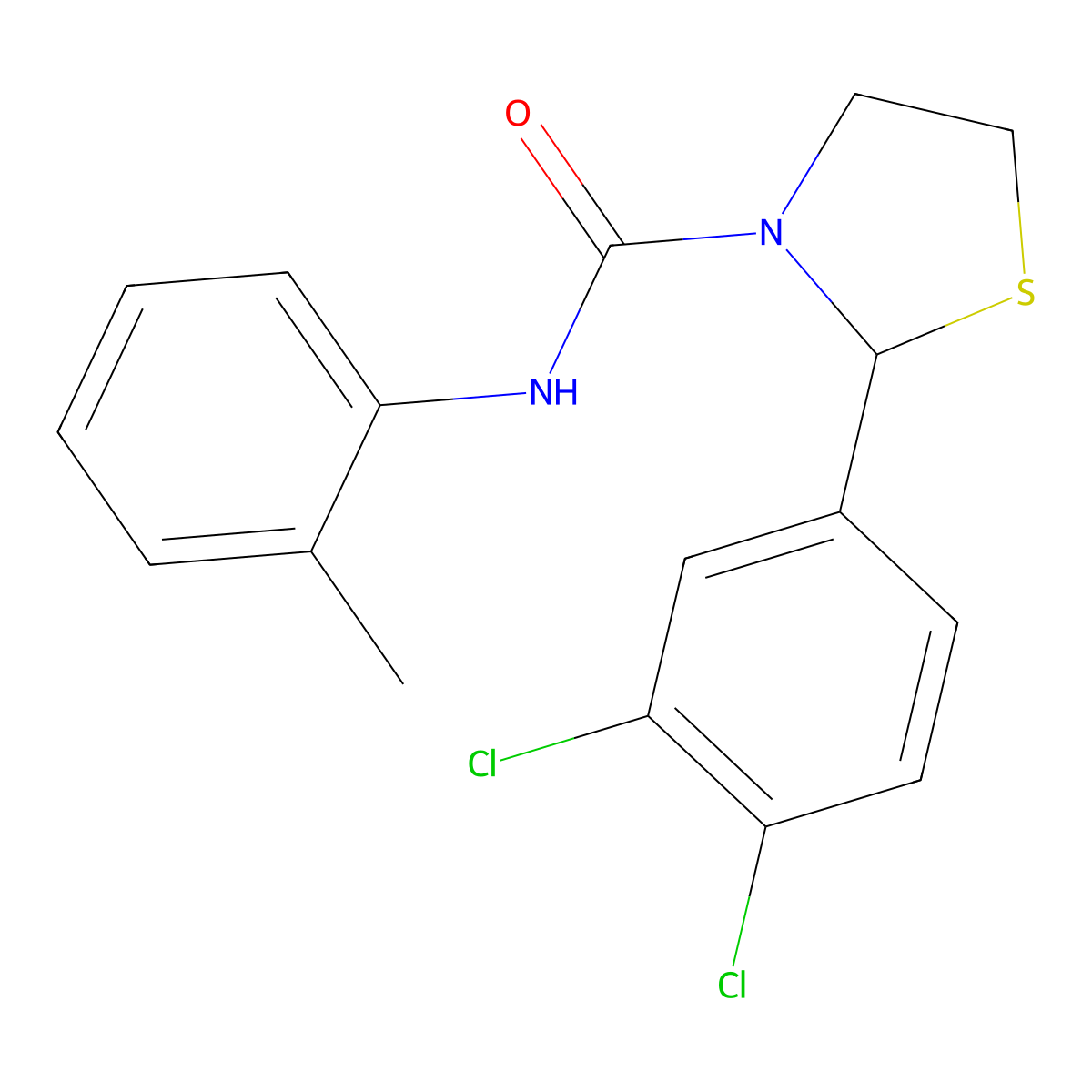 2-(3,4-dichlorophenyl)-N-(o-tolyl)thiazolidine-3-carboxamide molecular structure, CAS 2034472-15-4