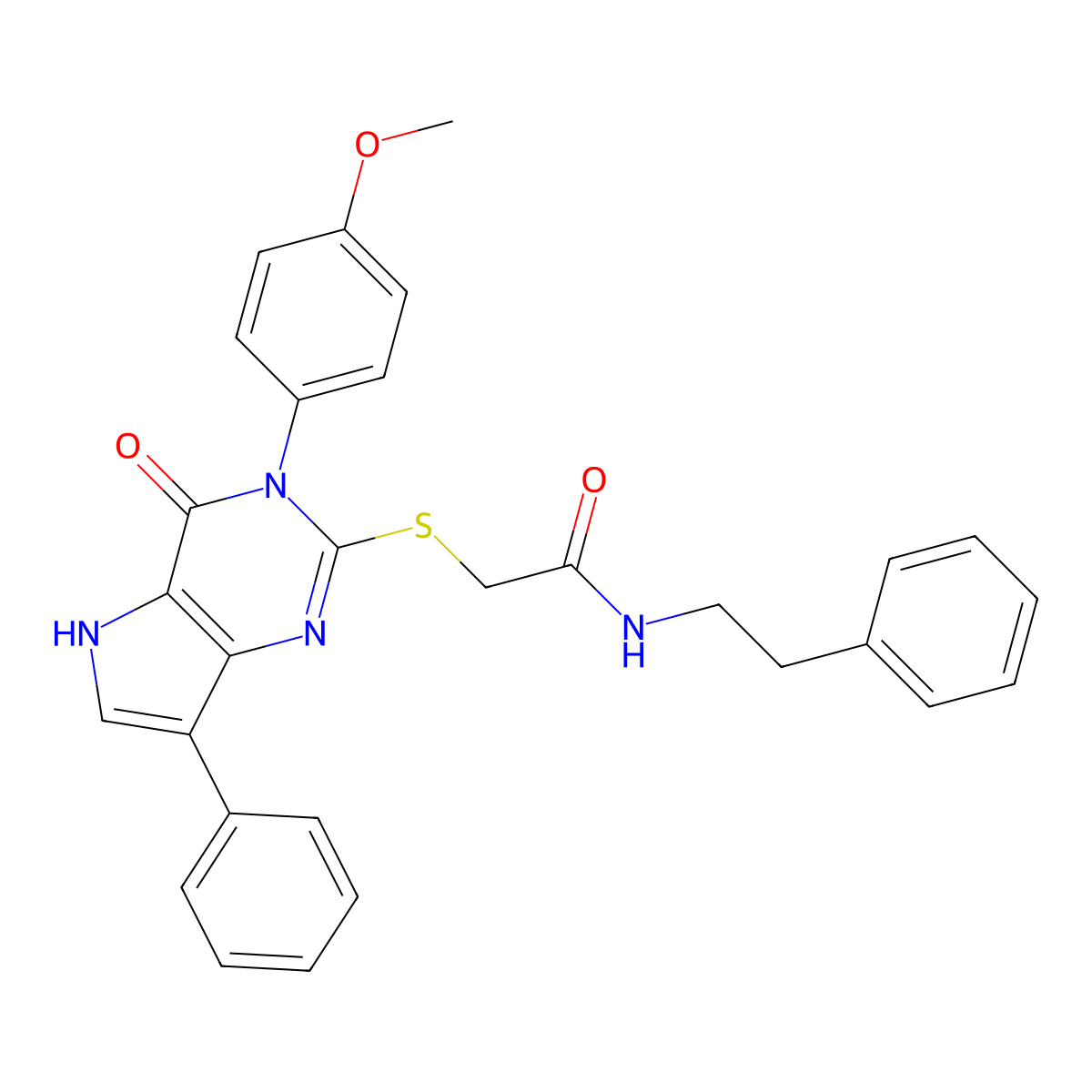 2-((3-(4-methoxyphenyl)-4-oxo-7-phenyl-4,5-dihydro-3H-pyrrolo[3,2-d]pyrimidin-2-yl)thio)-N-phenethylacetamide molecular structure, CAS 2034472-18-7