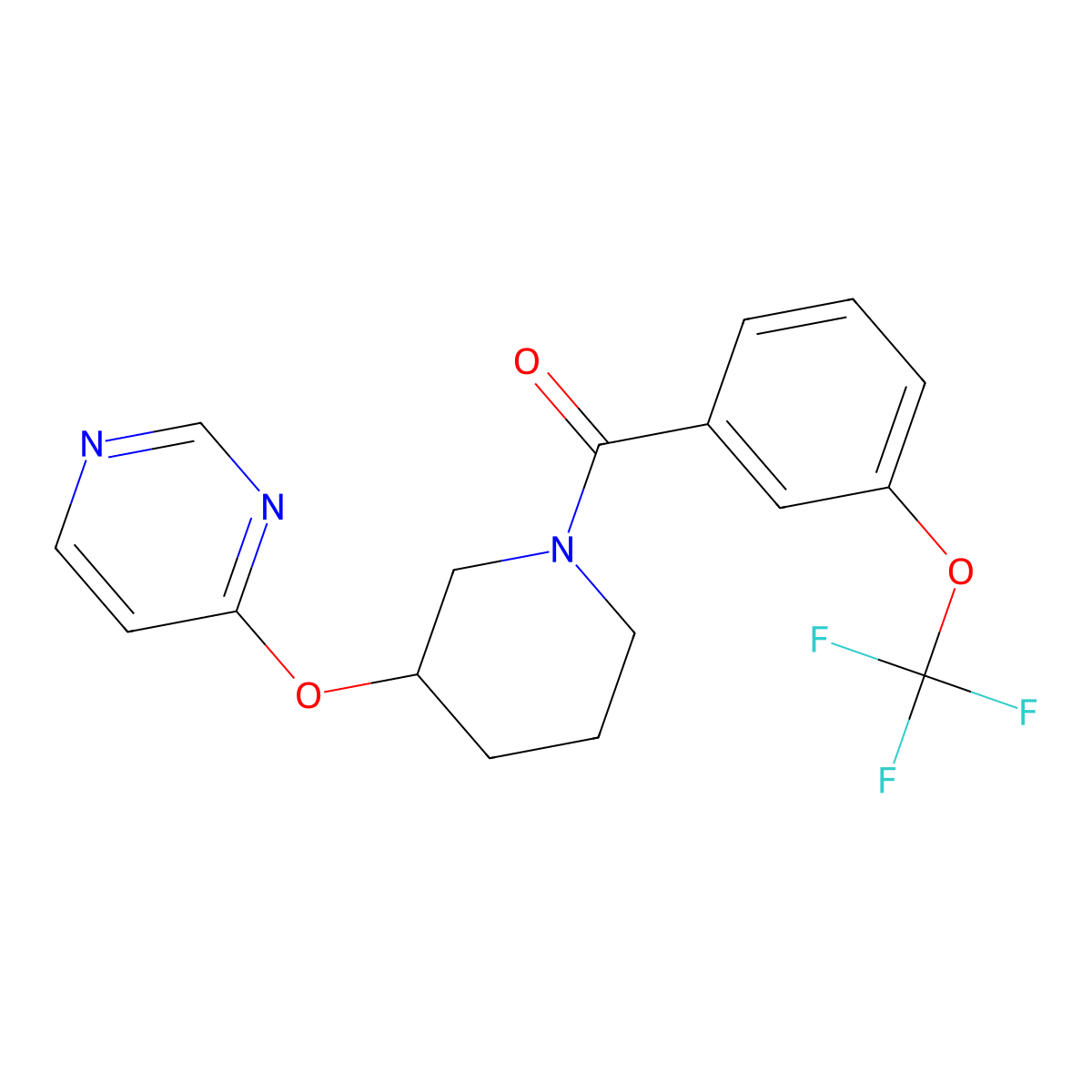(3-(Pyrimidin-4-yloxy)piperidin-1-yl)(3-(trifluoromethoxy)phenyl)methanone molecular structure, CAS 2034472-20-1