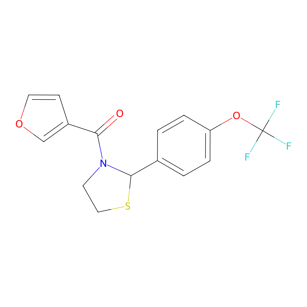 Furan-3-yl(2-(4-(trifluoromethoxy)phenyl)thiazolidin-3-yl)methanone molecular structure, CAS 2034472-21-2