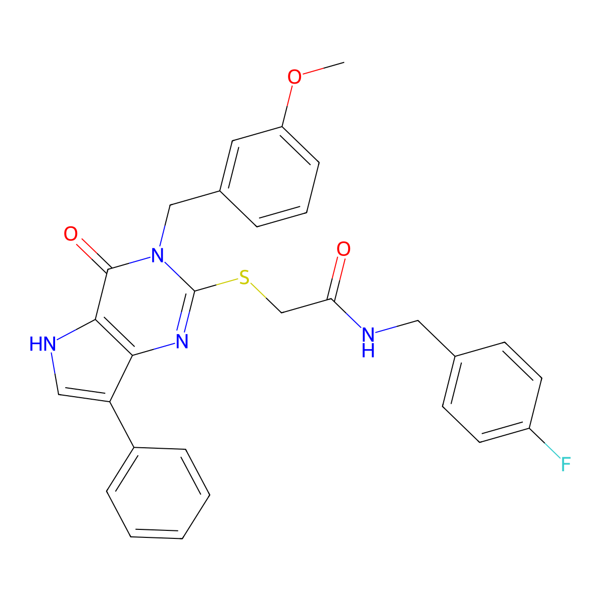 N-(4-fluorobenzyl)-2-((3-(3-methoxybenzyl)-4-oxo-7-phenyl-4,5-dihydro-3H-pyrrolo[3,2-d]pyrimidin-2-yl)thio)acetamide molecular structure, CAS 2034472-26-7