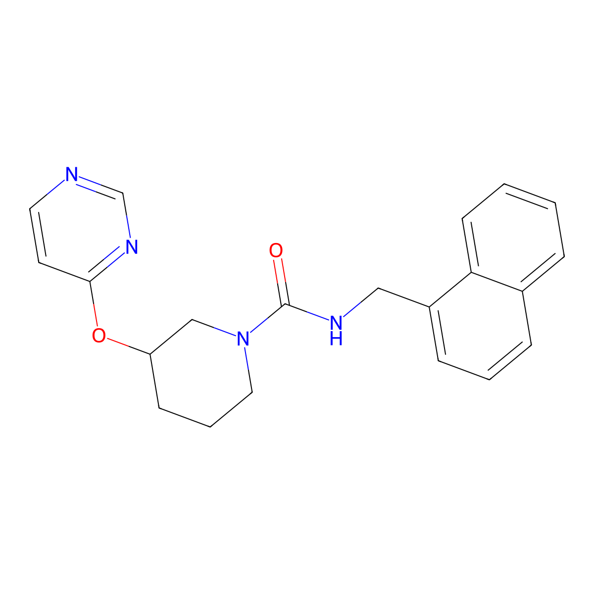 N-(naphthalen-1-ylmethyl)-3-(pyrimidin-4-yloxy)piperidine-1-carboxamide molecular structure, CAS 2034472-33-6