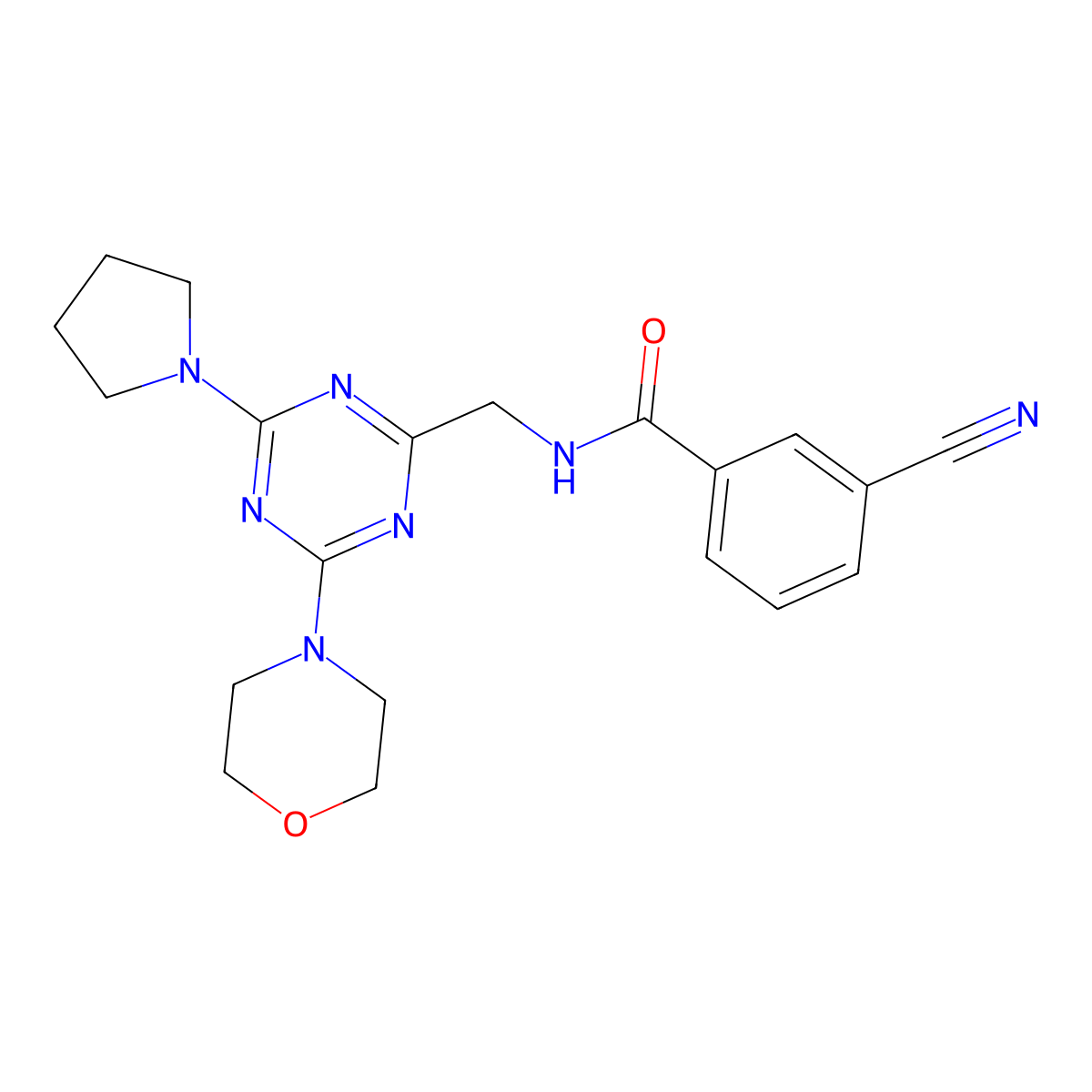3-cyano-N-((4-morpholino-6-(pyrrolidin-1-yl)-1,3,5-triazin-2-yl)methyl)benzamide molecular structure, CAS 2034472-35-8