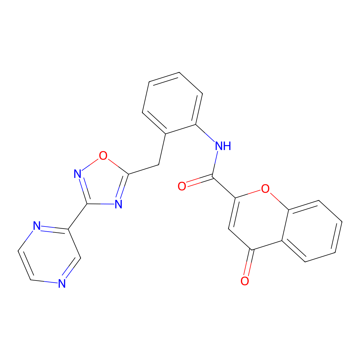 4-oxo-N-(2-((3-(pyrazin-2-yl)-1,2,4-oxadiazol-5-yl)methyl)phenyl)-4H-chromene-2-carboxamide molecular structure, CAS 2034472-36-9