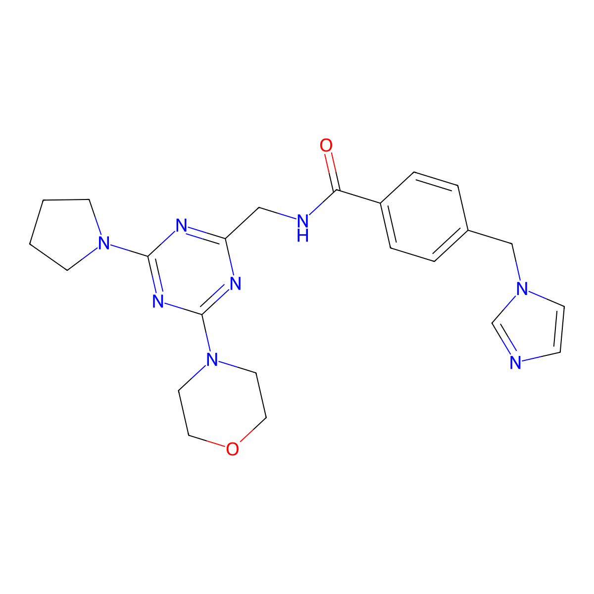 4-((1H-imidazol-1-yl)methyl)-N-((4-morpholino-6-(pyrrolidin-1-yl)-1,3,5-triazin-2-yl)methyl)benzamide molecular structure, CAS 2034472-38-1