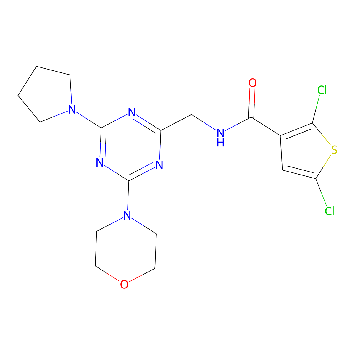 2,5-dichloro-N-((4-morpholino-6-(pyrrolidin-1-yl)-1,3,5-triazin-2-yl)methyl)thiophene-3-carboxamide molecular structure, CAS 2034472-41-6