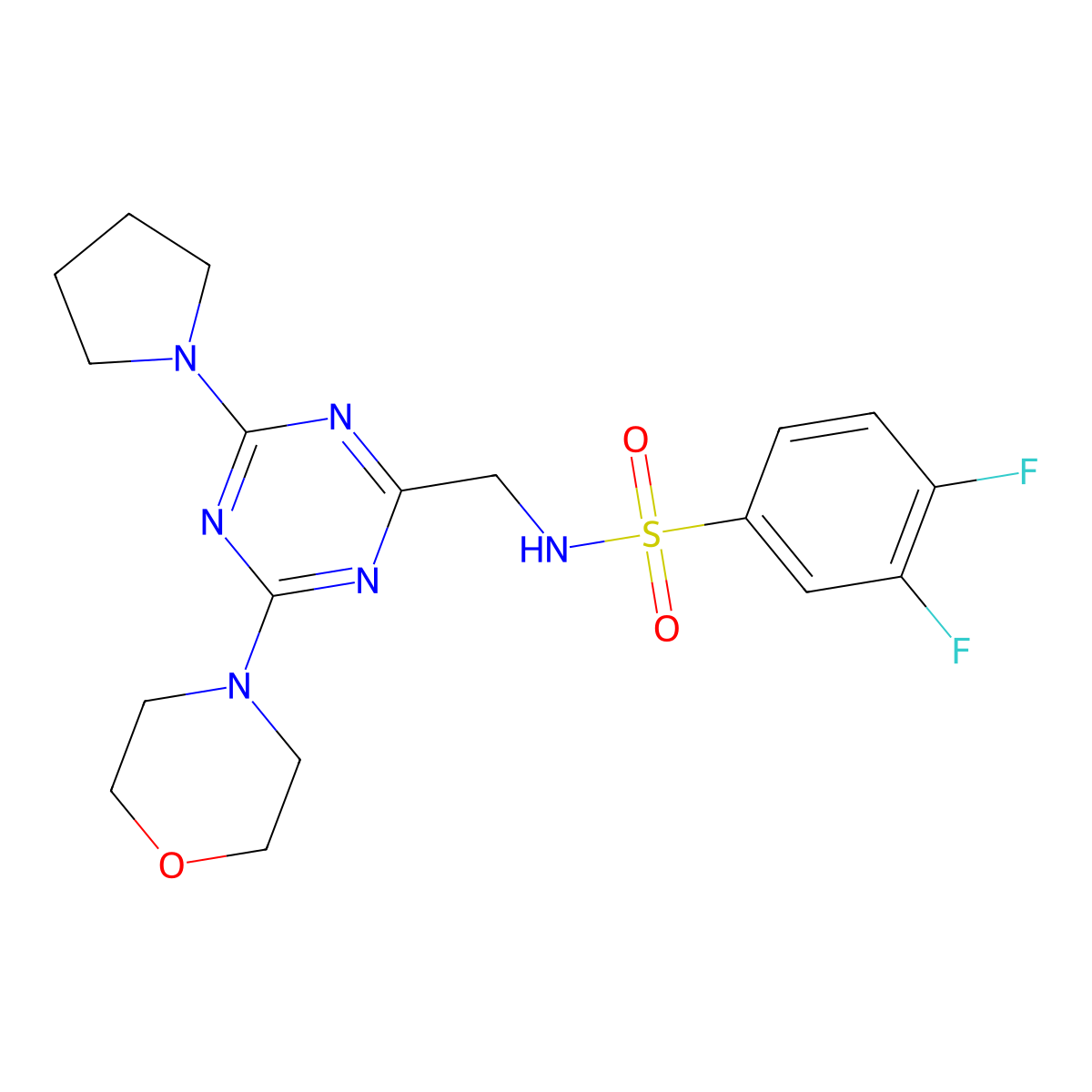 3,4-difluoro-N-((4-morpholino-6-(pyrrolidin-1-yl)-1,3,5-triazin-2-yl)methyl)benzenesulfonamide molecular structure, CAS 2034472-48-3