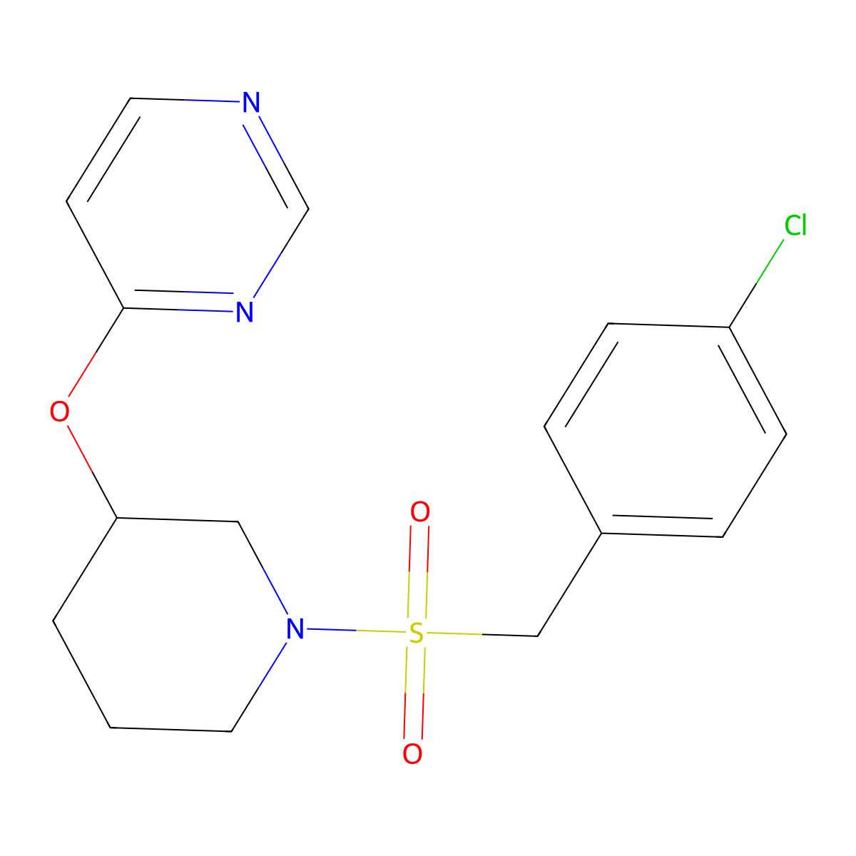 4-((1-((4-Chlorobenzyl)sulfonyl)piperidin-3-yl)oxy)pyrimidine molecular structure, CAS 2034472-50-7